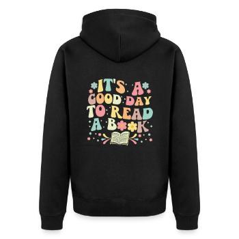 Es ist ein guter Tag, um ein Buch zu lesen Bücherwurm-Lesung - Unisex Premium Bio Zip Hoodie - Schwarz - Hinten - Nico (187cm)