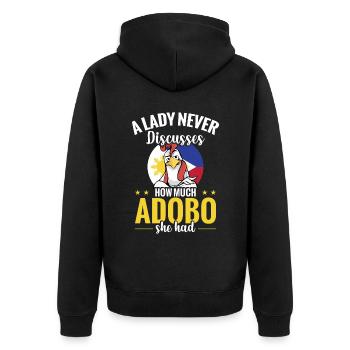 Eine Dame Redet Nie Darüber, Wie Viel Adobo Sie - Unisex Premium Bio Zip Hoodie - Schwarz - Hinten - Nico (187cm)
