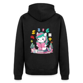 Einhorn Buch lesen Bücher Bücherwurm Bibliophil - Unisex Premium Bio Zip Hoodie - Schwarz - Hinten - Nico (187cm)