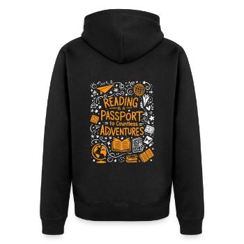 Lesen ist ein Pass zu unzähligen Abenteuern Buch - Unisex Premium Bio Zip Hoodie - Schwarz - Hinten - Nico (187cm)