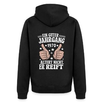 Ein Guter Jahrgang 1970 Geburtstag - Unisex Premium Bio Zip Hoodie - Schwarz - Hinten - Nico (187cm)