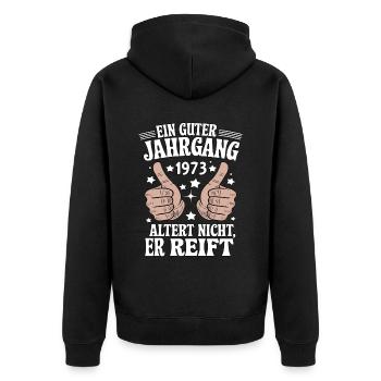 A good vintage 1973 birthday - Unisex Premium Organic Zip Hoodie - black - Back - Nico (187cm)