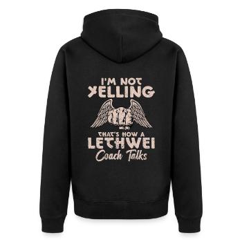 „ich Schreie Nicht, So Redet Ein - Unisex Premium Bio Zip Hoodie - Schwarz - Hinten - Nico (187cm)