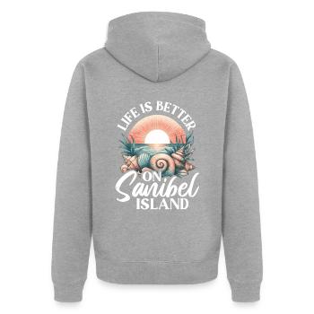 La vie est meilleure sur l’île de Sanibel - Veste à capuche bio Premium Unisexe - gris chiné - Dos - Nico (187cm)