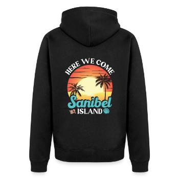 Hier Kommen Wir Zur Insel Sanibel - Unisex Premium Bio Zip Hoodie - Schwarz - Hinten - Nico (187cm)