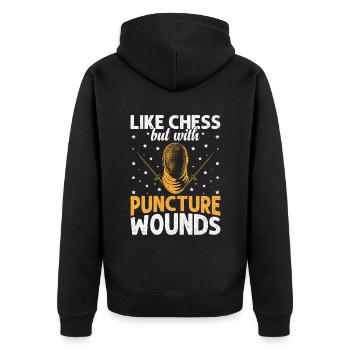 Comme un jeu d’échecs, mais avec des blessures par perforation, l’escrime - Veste à capuche bio Premium Unisexe - noir - Dos - Nico (187cm)
