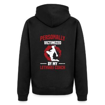 Victime personnelle de mon entraîneur Lethwei - Veste à capuche bio Premium Unisexe - noir - Dos - Nico (187cm)