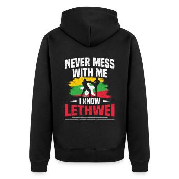 Leg Dich Nie Mit Mir An, Ich Kenne Lethwei - Unisex Premium Bio Zip Hoodie - Schwarz - Hinten - Nico (187cm)