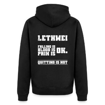 Lethwei Ist Kein Sport, Sondern Ein Lebensstil - Unisex Premium Bio Zip Hoodie - Schwarz - Hinten - Nico (187cm)