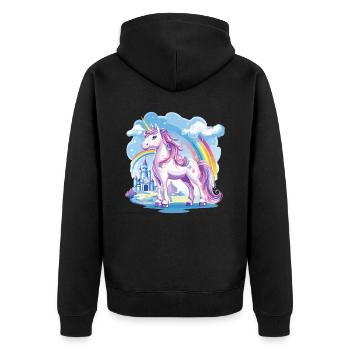 Einhorn Regenbogen Schloss Bunt Magie Fantasie - Unisex Premium Bio Zip Hoodie - Schwarz - Hinten - Nico (187cm)