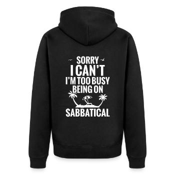 Tut Mir Leid, Ich Kann Nicht, Ich Bin Zu - Unisex Premium Bio Zip Hoodie - Schwarz - Hinten - Nico (187cm)
