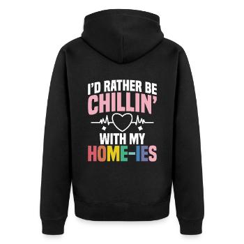 Ich Entspanne Mich Lieber Mit Meinen Liebsten. - Unisex Premium Bio Zip Hoodie - Schwarz - Hinten - Nico (187cm)