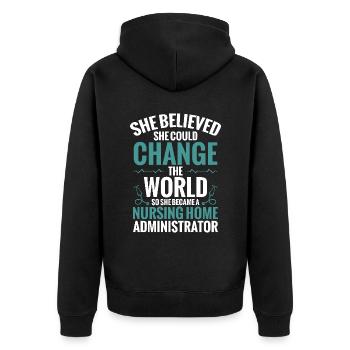 Sie Glaubte, Dass Sie Die Welt Verändern Könnte, - Unisex Premium Bio Zip Hoodie - Schwarz - Hinten - Nico (187cm)