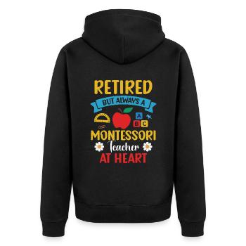 Im Ruhestand, Aber Im Herzen Immer - Unisex Premium Bio Zip Hoodie - Schwarz - Hinten - Nico (187cm)