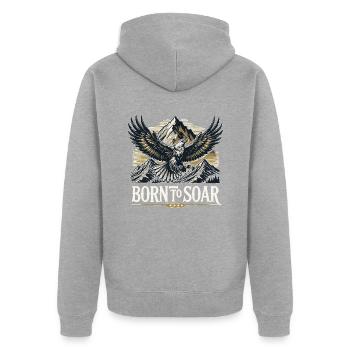 Montagnes, Nature et Aigle Né Pour S’Envoler - Veste à capuche bio Premium Unisexe - gris chiné - Dos - Nico (187cm)