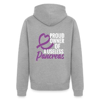 Proud owner of a useless - Unisex Premium Organic Zip Hoodie - heather grey - Back - Nico (187cm)