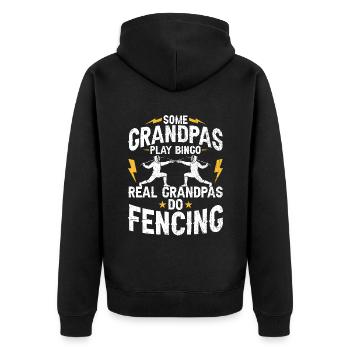 Einige Opas spielen Bingo, echte Opas fechten - Unisex Premium Bio Zip Hoodie - Schwarz - Hinten - Nico (187cm)