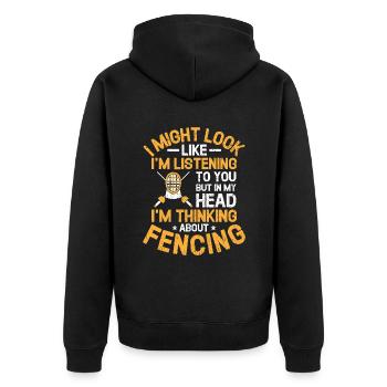 Aber in meinem Kopf denke ich über das Fechtschwert nach - Unisex Premium Bio Zip Hoodie - Schwarz - Hinten - Nico (187cm)