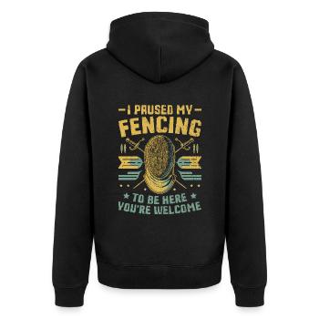 J’ai mis mon escrime en pause pour être ici, vous êtes les bienvenus - Veste à capuche bio Premium Unisexe - noir - Dos - Nico (187cm)