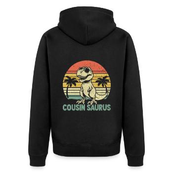 Retro Cousin Saurus Dinosaur Cousins Family - Unisex Premium Organic Zip Hoodie - black - Back - Nico (187cm)