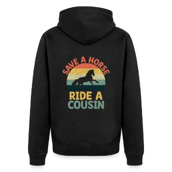 Retten Sie einen Ausritt Ein Cousin Cousins Familientreffen - Unisex Premium Bio Zip Hoodie - Schwarz - Hinten - Nico (187cm)