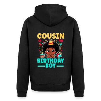 Cousin Of The Birthday Boy Family Cousins - Unisex Premium Organic Zip Hoodie - black - Back - Nico (187cm)