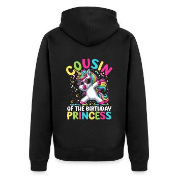 Cousine Der Geburtstagsprinzessin, Die Das Einhorn Synchronisiert - Unisex Premium Bio Zip Hoodie - Schwarz - Hinten - Nico (187cm)