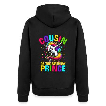 Cousin des Geburtstagsprinzen, der Einhorn synchronisiert - Unisex Premium Bio Zip Hoodie - Schwarz - Hinten - Nico (187cm)