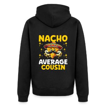 Nacho Durchschnittlicher Cousin Familientreffen Cousins und Cousinen - Unisex Premium Bio Zip Hoodie - Schwarz - Hinten - Nico (187cm)