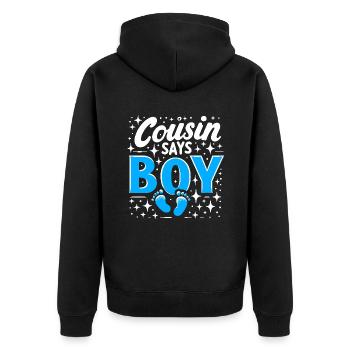 Cousin sagt Junge Schwangerschaft Ankündigung Geschlecht - Unisex Premium Bio Zip Hoodie - Schwarz - Hinten - Nico (187cm)