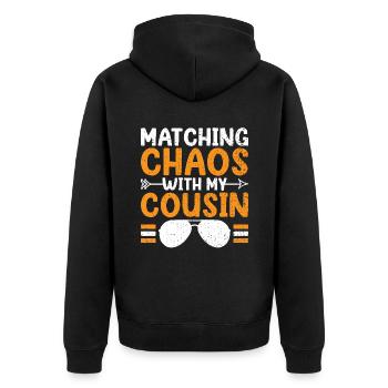 Chaos mit dem Familientreffen meines Cousins verbinden - Unisex Premium Bio Zip Hoodie - Schwarz - Hinten - Nico (187cm)