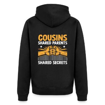 Cousins Shared Parents Shared Secrets Cousin - Unisex Premium Organic Zip Hoodie - black - Back - Nico (187cm)