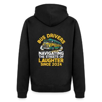 Chauffeurs d’autobus naviguant dans les rues du rire - Veste à capuche bio Premium Unisexe - noir - Dos - Nico (187cm)