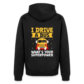 Ich fahre einen Bus, was ist deine Superkraft Schulbusfahrer - Unisex Premium Bio Zip Hoodie - Schwarz - Hinten - Nico (187cm)