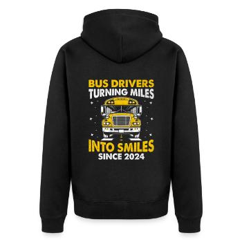 Busfahrer, die seit 2024 Meilen in ein Lächeln verwandeln - Unisex Premium Bio Zip Hoodie - Schwarz - Hinten - Nico (187cm)