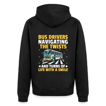 Busfahrer, die durch die Kurven und Kurven des - Unisex Premium Bio Zip Hoodie - Schwarz - Hinten - Nico (187cm)