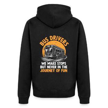 Busfahrer: Wir halten an, aber nie auf der Reise - Unisex Premium Bio Zip Hoodie - Schwarz - Hinten - Nico (187cm)