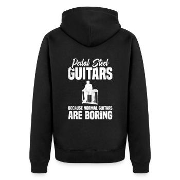 Pedal-steel-gitarren, Weil Normale Gitarren - Unisex Premium Bio Zip Hoodie - Schwarz - Hinten - Nico (187cm)