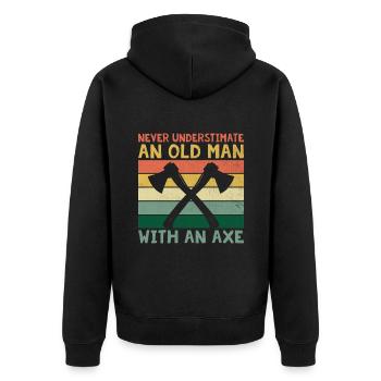 Unterschätze niemals einen alten Mann mit einer Axt - Unisex Premium Bio Zip Hoodie - Schwarz - Hinten - Nico (187cm)