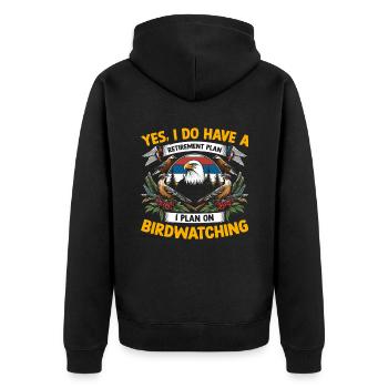 Ja, ich habe einen Altersvorsorgeplan, den ich plane - Unisex Premium Bio Zip Hoodie - Schwarz - Hinten - Nico (187cm)