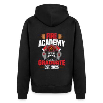 Fire Academy Absolvent Est 2025 - Unisex Premium Bio Zip Hoodie - Schwarz - Hinten - Nico (187cm)