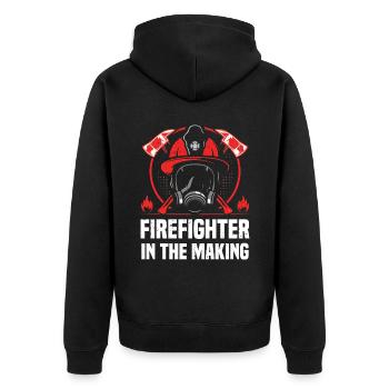 Feuerwehrmann In Der Herstellung - Unisex Premium Bio Zip Hoodie - Schwarz - Hinten - Nico (187cm)
