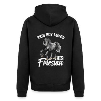 Dieser Junge Liebt Seinen Friesianer - Unisex Premium Bio Zip Hoodie - Schwarz - Hinten - Nico (187cm)