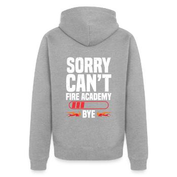 Entschuldigung. Kippen. Feuerakademie. Tschüss. - Unisex Premium Bio Zip Hoodie - Grau meliert - Hinten - Nico (187cm)
