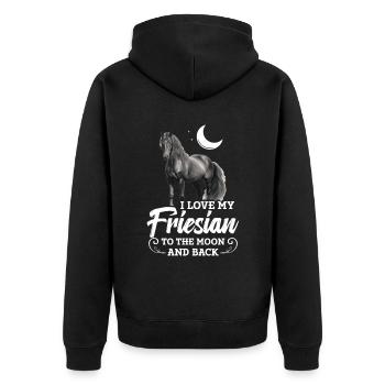 Ich Liebe Meinen Friesian Zum Mond Und Zurück - Unisex Premium Bio Zip Hoodie - Schwarz - Hinten - Nico (187cm)
