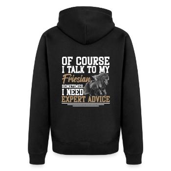 Natürlich Rede Ich Mit Meinem Friesian, Manchmal - Unisex Premium Bio Zip Hoodie - Schwarz - Hinten - Nico (187cm)