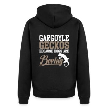Gargoyle Geckos, Weil Hunde Langweilig Sind - Unisex Premium Bio Zip Hoodie - Schwarz - Hinten - Nico (187cm)