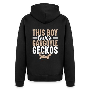 Dieser Junge Liebt Gargoyle Geckos - Unisex Premium Bio Zip Hoodie - Schwarz - Hinten - Nico (187cm)