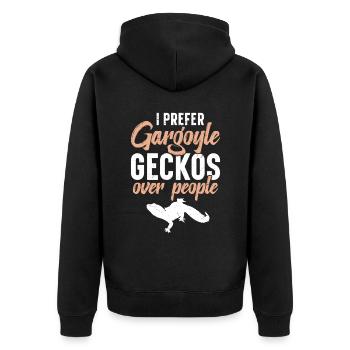 Ich Bevorzuge Gargoyle Geckos Gegenüber Menschen - Unisex Premium Bio Zip Hoodie - Schwarz - Hinten - Nico (187cm)