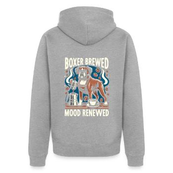 Boxer Brewed Mood Renewed Caffeine Lover Dog - Unisex Premium Organic Zip Hoodie - heather grey - Back - Nico (187cm)